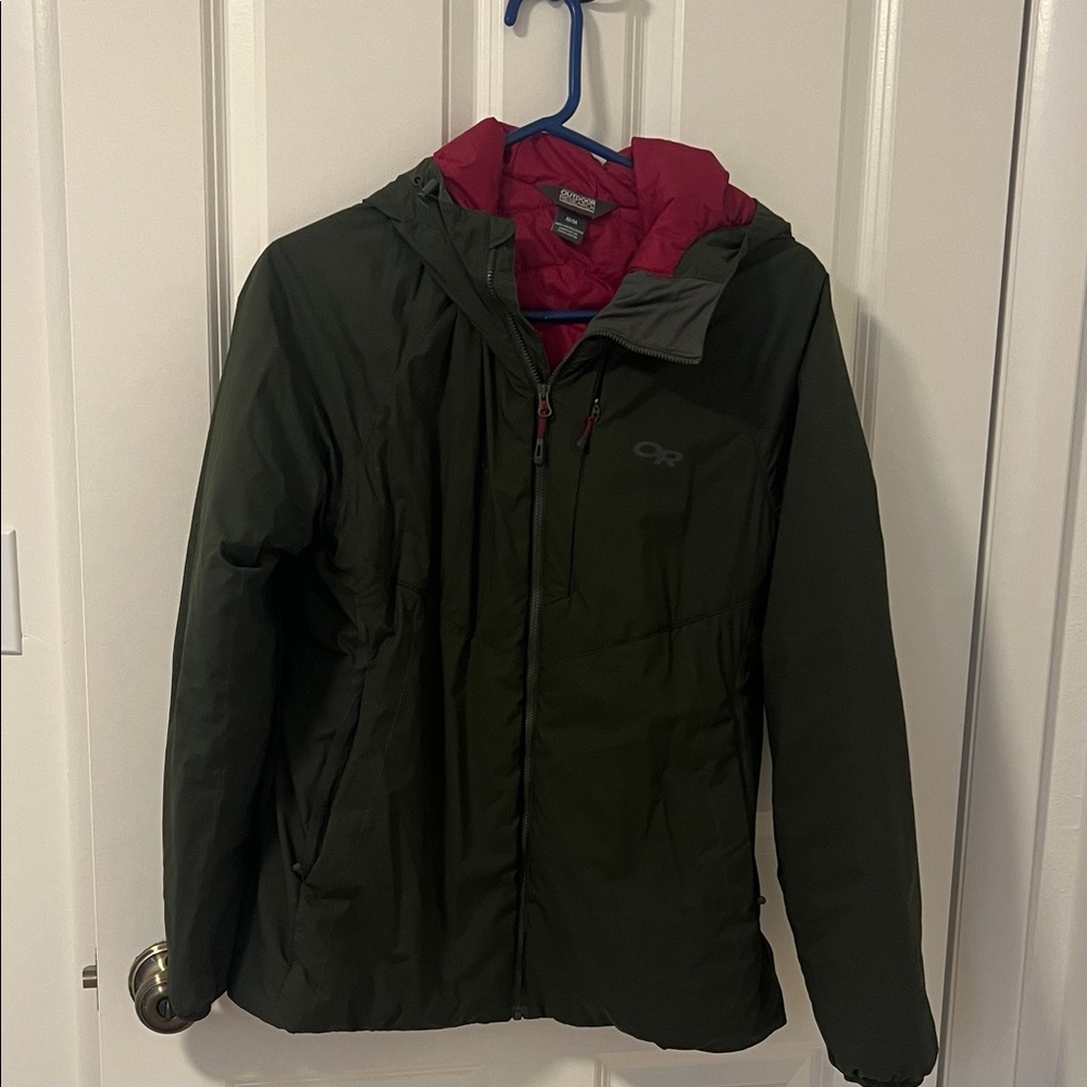 Outdoor Research Women's Dark Green Ski Jacket with Red Lining